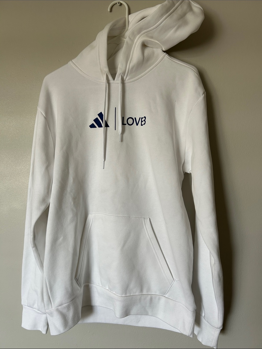 adidas LOVB White Pullover Hoodie with Navy Logo
